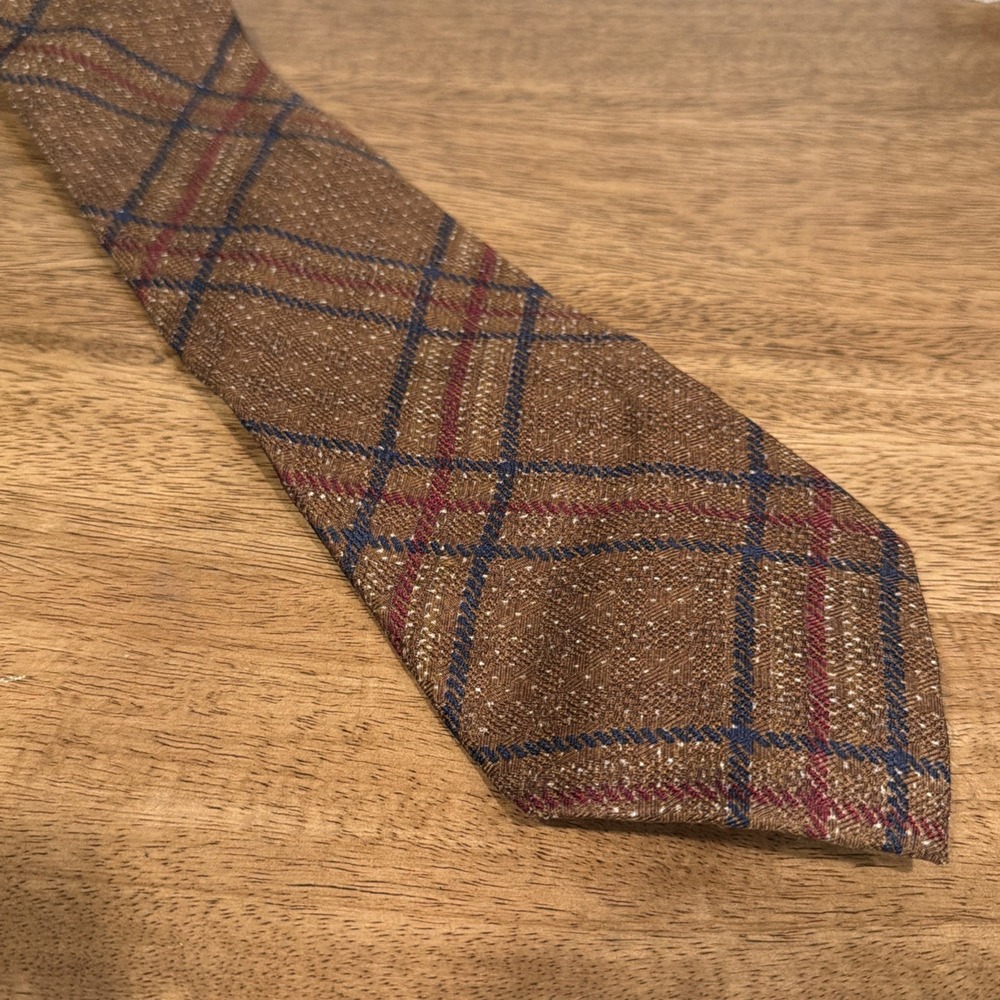 Tommy Hilfiger Tie Mens 100% Italian Silk Plaid Vintage Red Navy Brown Copper